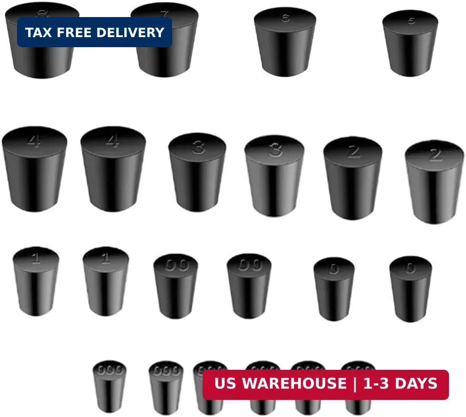 22 Pcs Solid Rubber Stoppers 11 Assorted Sizes 000# - 8# Multi-Size Sealing Solu