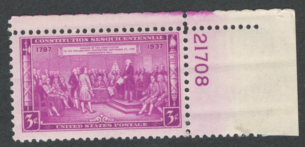 US. 798. 3c. Constitution Sesquicentennial Issue. Single Pl#. MNH. 1937