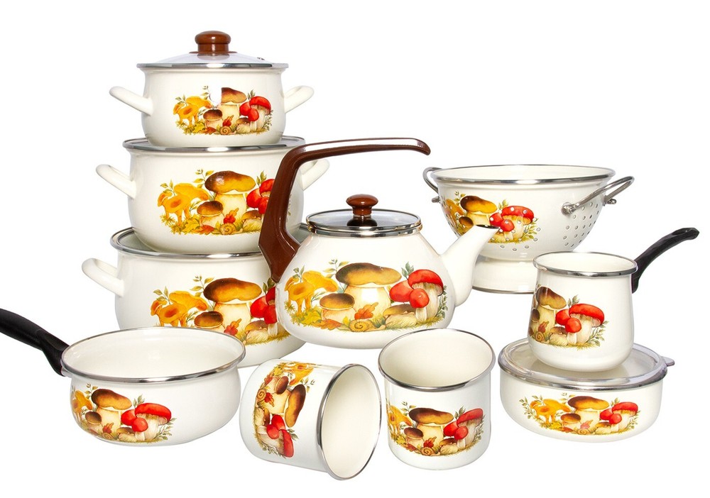 MUSHROOMS Enameled Colander, Enamelware Strainer Pasta Fruit 2.6 qt