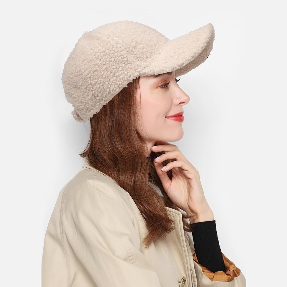 MGBPEI Women's Winter Baseball Cap Adjustable Solid Color Lamb Wool Warm Base...