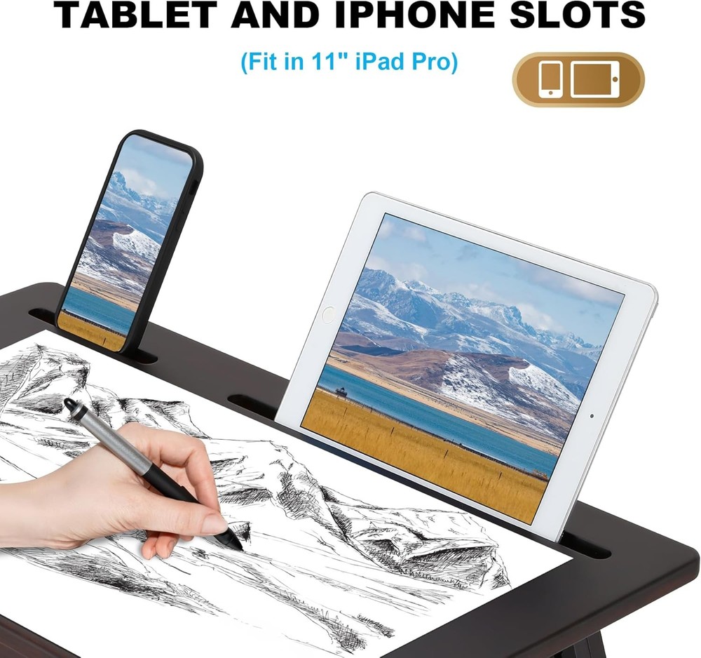 Drawing Table Foldable Drafting Desk W/ Adjustable Height & Angle Bamboo Drawing