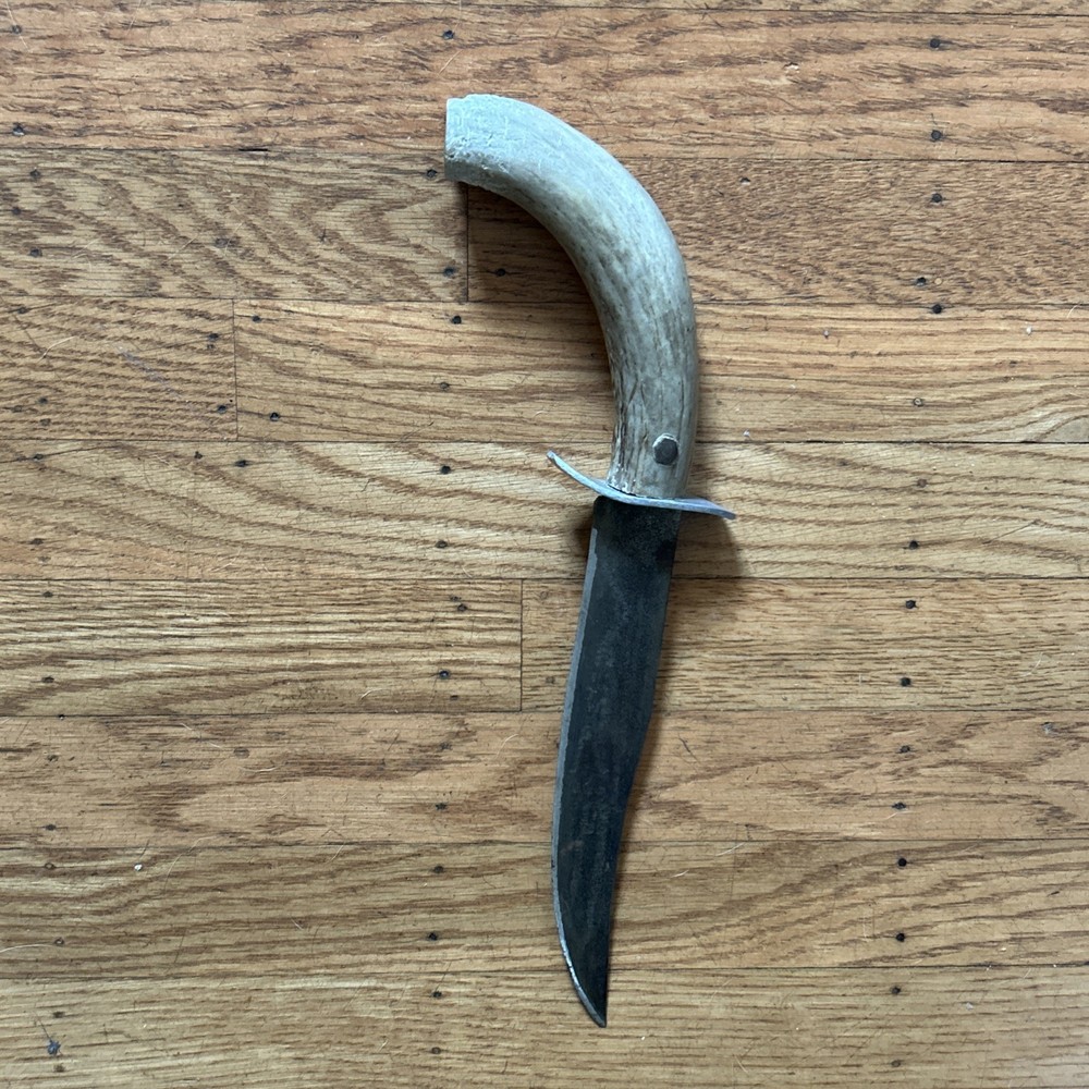 Antique Handmade Knife, Antler Bone Handle