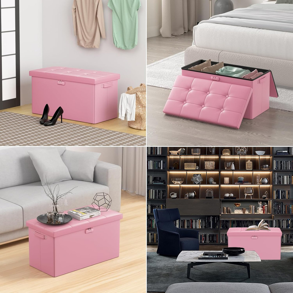 Storage Ottoman Bench,Fireproof Folding Bench with Lock,30 Inches Fire＆Water Res