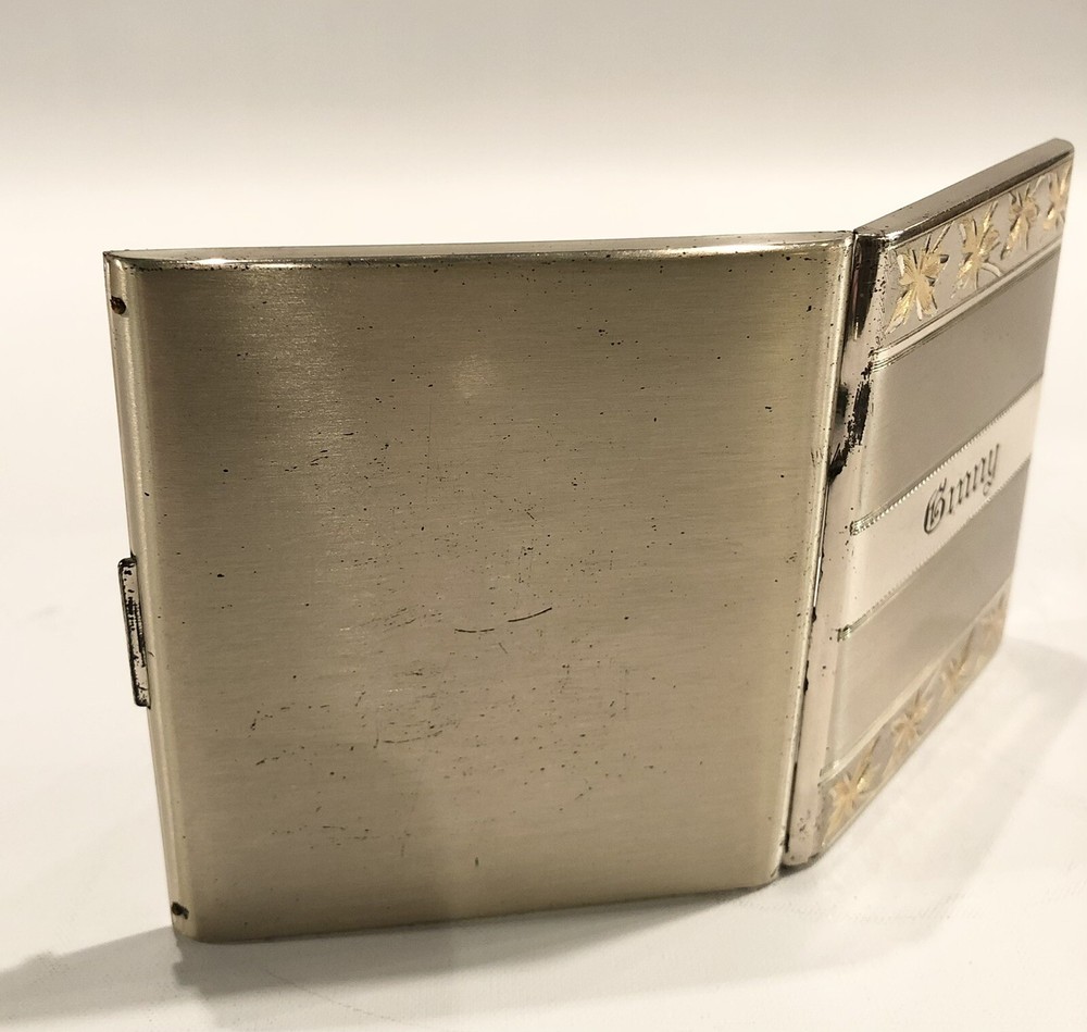 Vintage Brushed Sterling Silver Brilliant Cut Monogrammed Cigarette Case