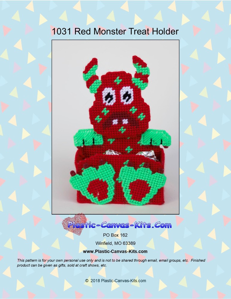 Red Monster Treat Holder- Plastic Canvas Pattern or Kit