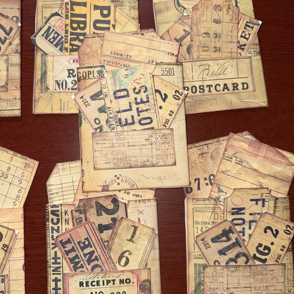 One Hand made junk journal vintage library ￼ pocket with tags ￼￼￼