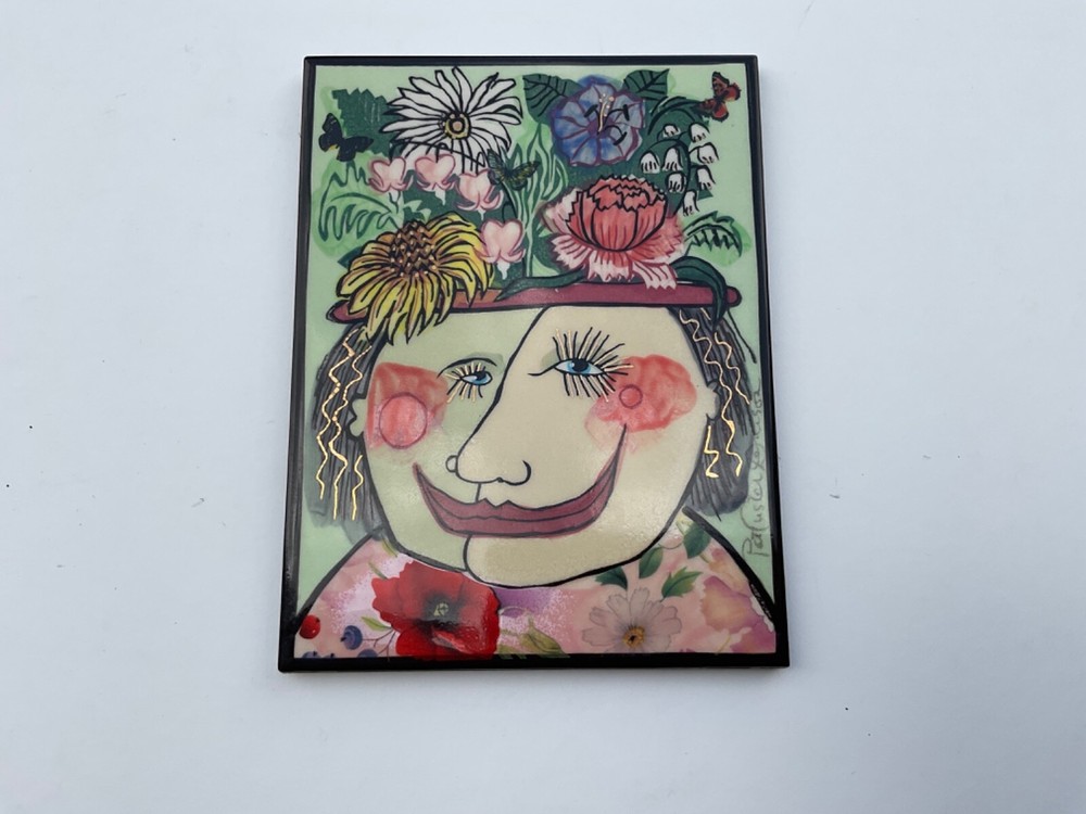 Vtg Pat Custer Denison Art Pottery "MY AUNT’S HAT" Tile  🎁😊👍