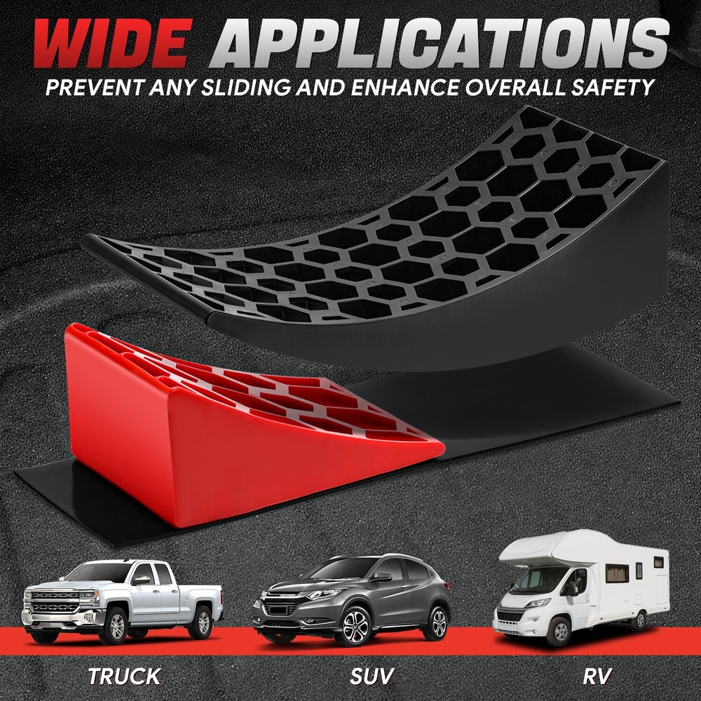 RV Camper Travel Trailer Red Leveling Block Ramps w/ 2 Mats & Chock & Carry Bag