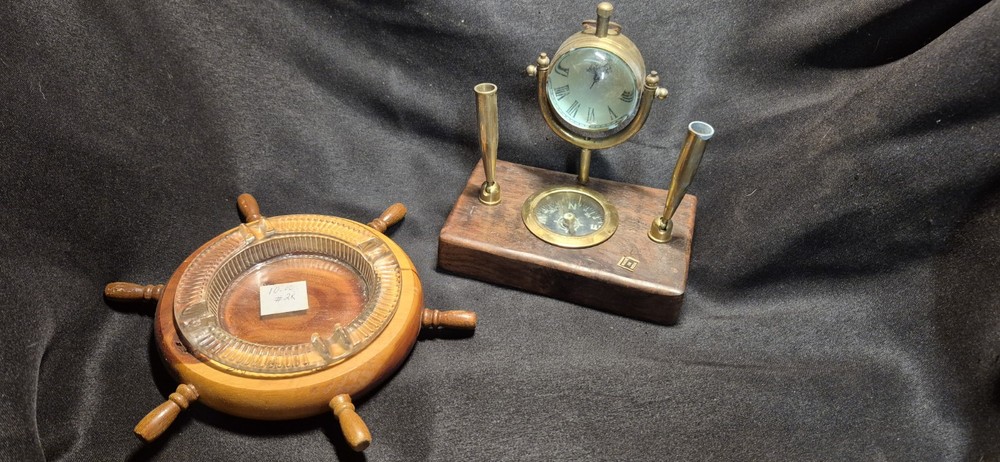 Brass Pen Holder Compass Clock Table Topper