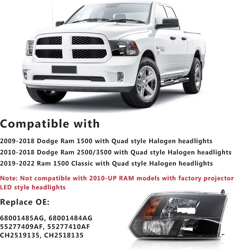 Headlights Assembly Compatible with 2009-2018 Dodge Ram 1500,2010-2018 Ram 2500