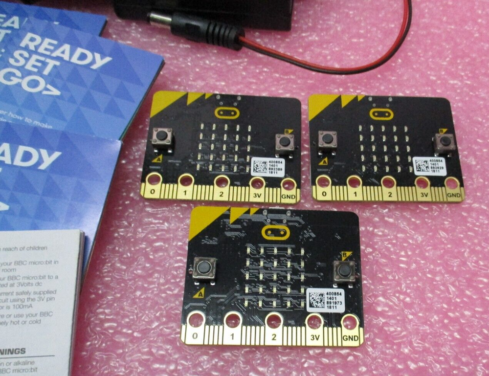 3x BBC micro:bit v1 Go Start Kit w/Microbit, AdapterBoard, Battery Pack & Guide