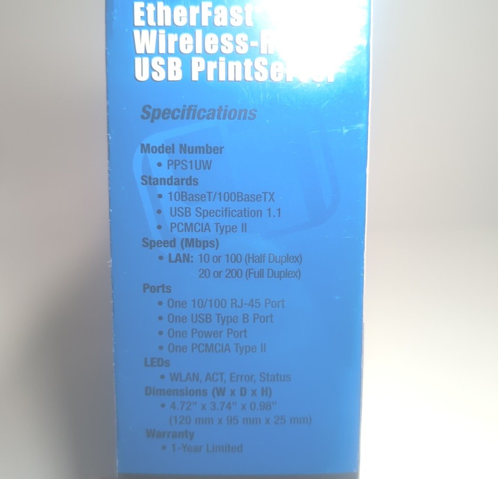 Linksys EtherFast Wireless Ready USB 1 Port PrintServer PPS1UW Sealed