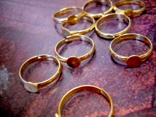 20 Ring Blanks BULK Findings Ring Setting Gold Brass Adjustable Rings