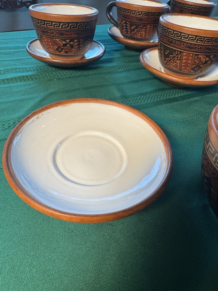 SIGNED Cusco Peru Handpainted 19 Piece Pottery Tea/Coffee Set