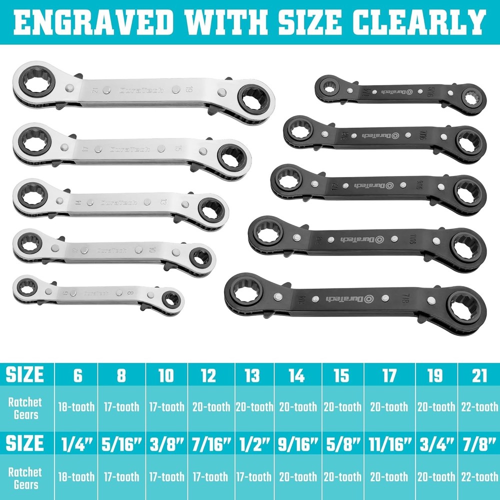 DURATECH 10-Piece Reversible Ratcheting Wrench Set