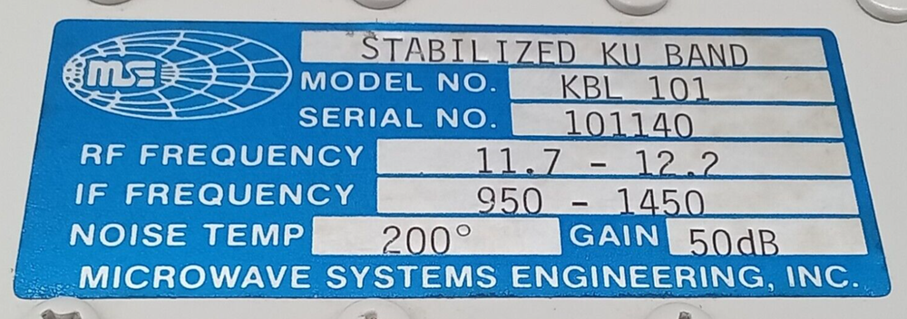 MICROWAVE SYSTEMS ENGINEERING STABILIZED KU BAND MODEL KBL 101