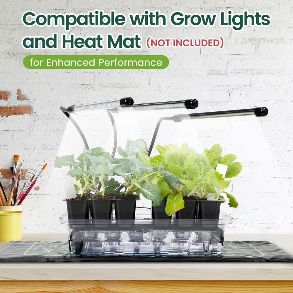 Compact Self Watering Seed Starter Tray with Adjustable Vents - 72 Cell Set