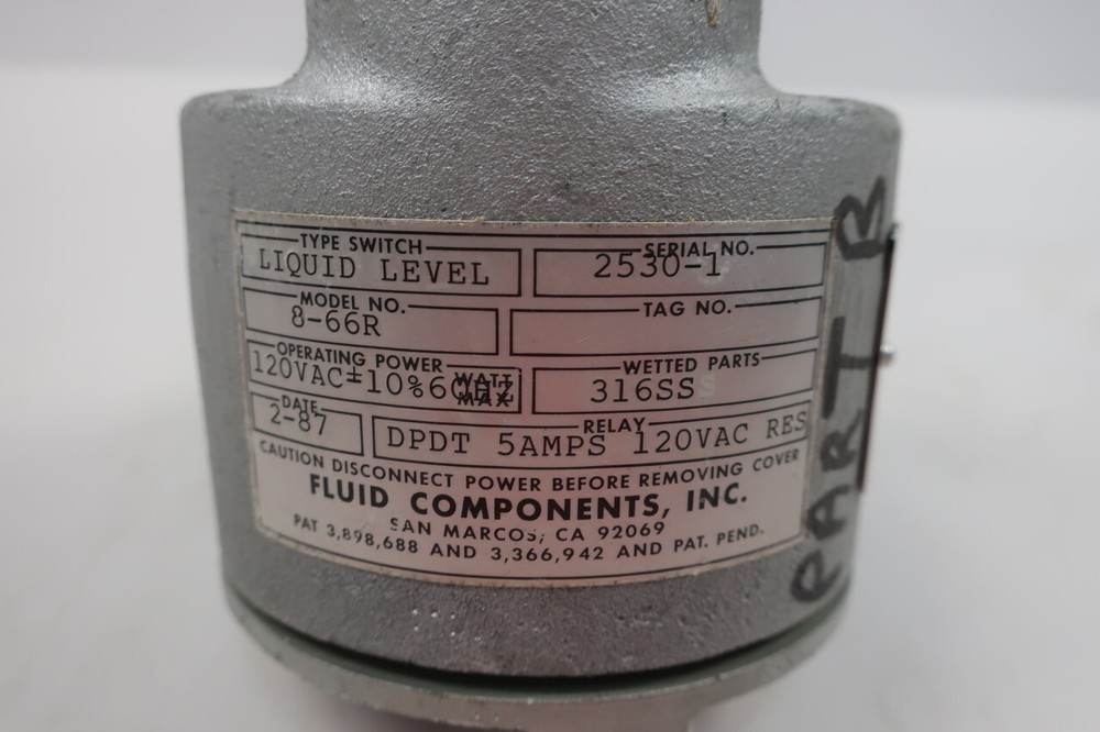 Fluid Components 8-66R Liquid Level Sensor 120v-ac