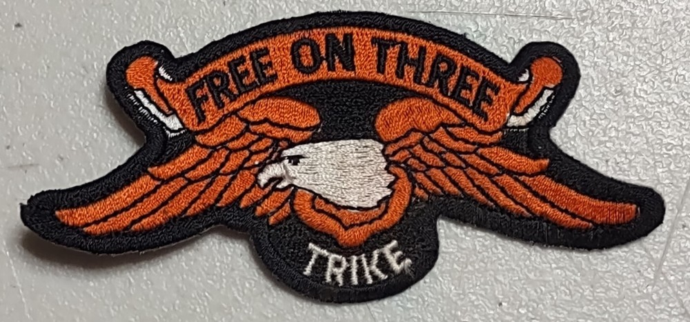 TRIKE FREE ON THREE EMBROIDERED BIKER PATCH