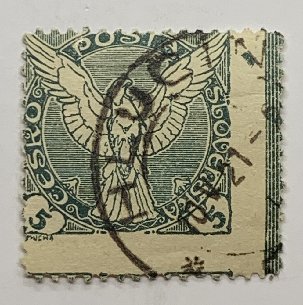 1920 CZECHOSLOVAKIA STAMP PRIVATELY PERFORATED SHIFT ERROR HLUCIN SON CANCEL