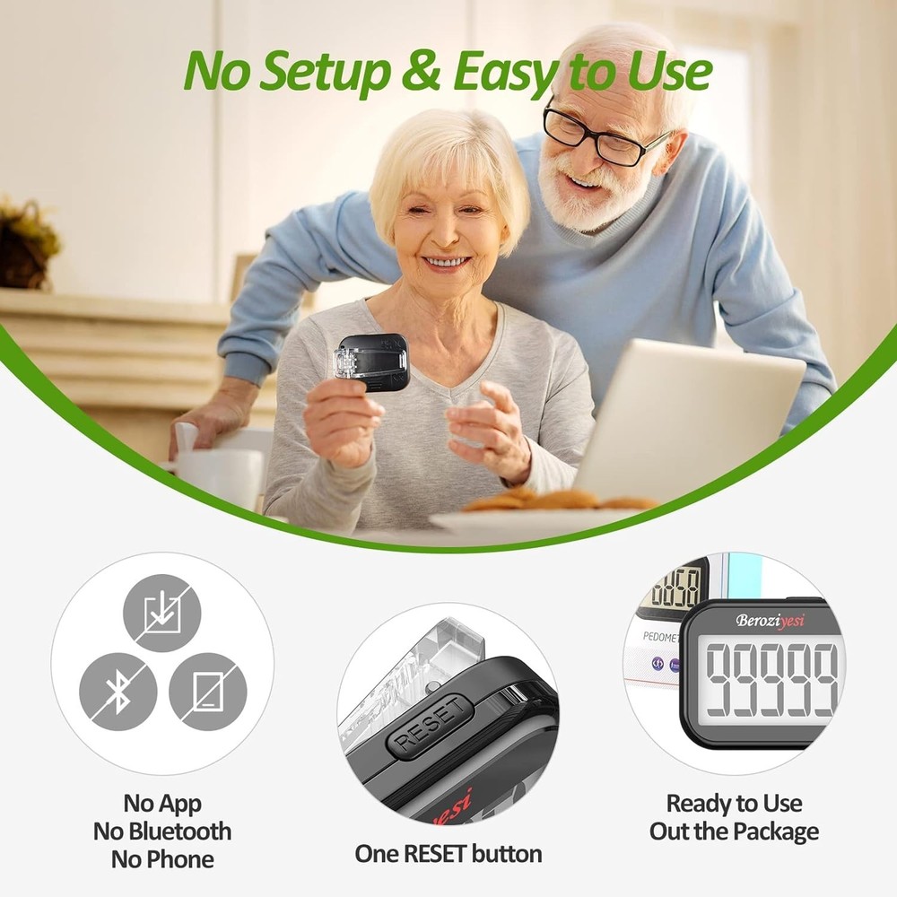 Simple Pedometer for Walking, Accurate Step Tracker with Carabiner, 3D Step Coun