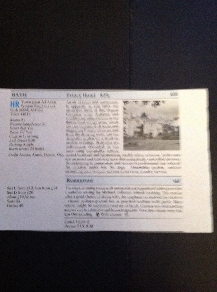 M2-2 Ephemera 1989 Article Review Bath Priory Hotel