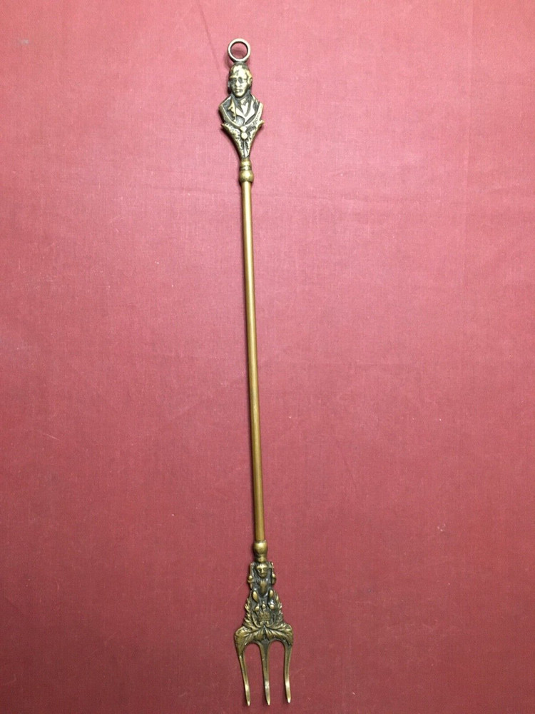 Vintage Unique 21" Victorian Brass Fireplace Tool W/ Forked Deadhead Claw