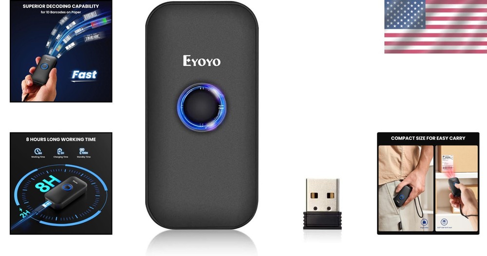 Rechargeable Mini Barcode Scanner - 3-in-1 Bluetooth, USB & 2.4G Connectivity!
