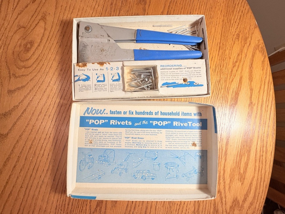 Vintage POP Rivet Gun Kit With Rivets & Box Workshop Tool Set