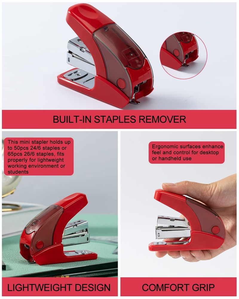 Effortless Mini Stapler Set, 20 Sheet Capacity, Integrated Remover & Staple S...
