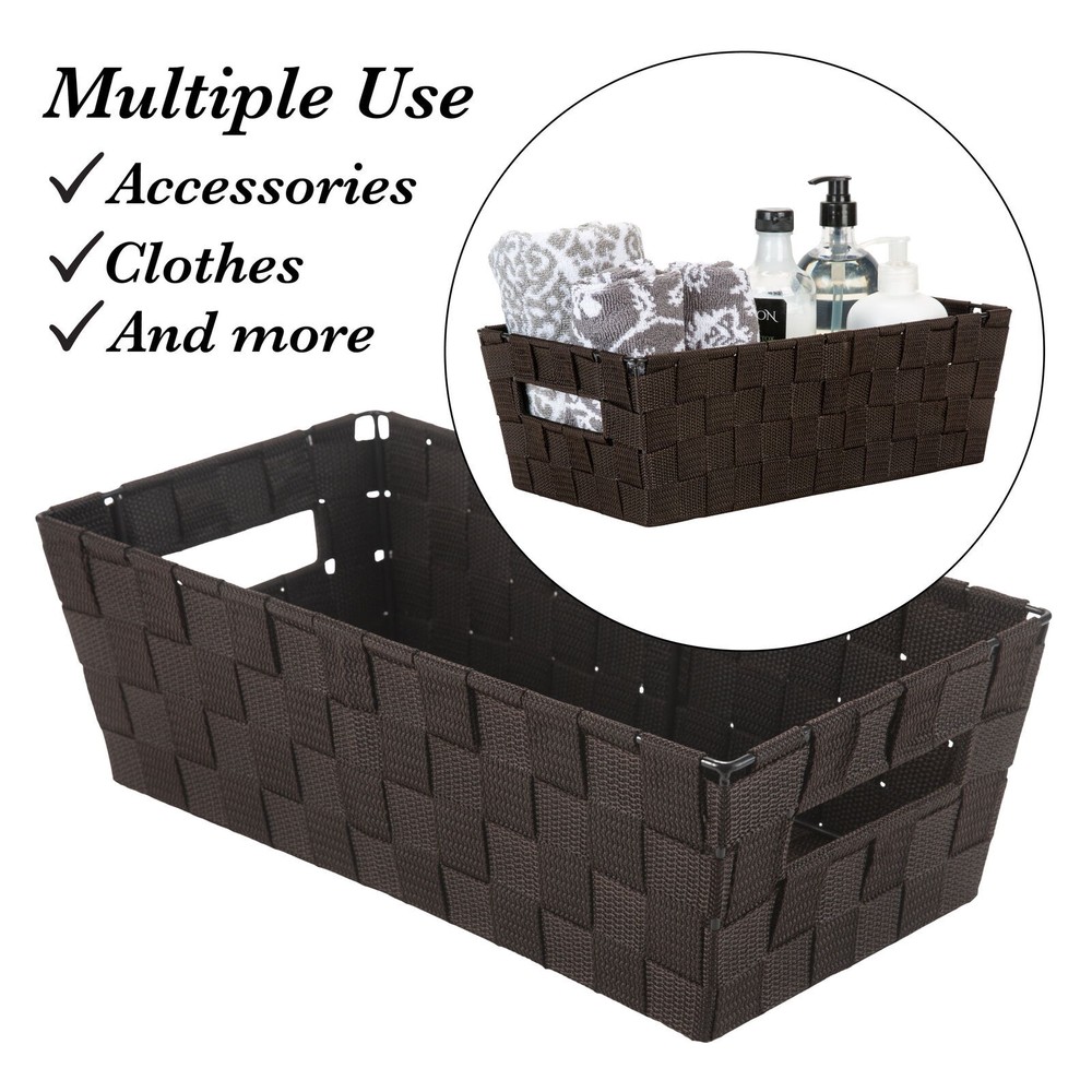 Medium Woven Strap Shelf Tote Basket Container Storage Organizer w/Handles