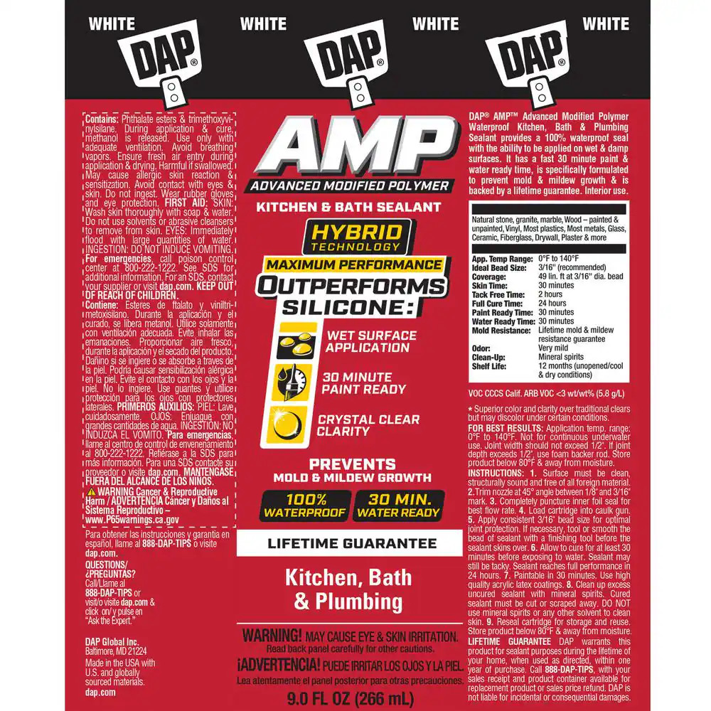 AMP Advanced Modified Polymer 9 Oz. White Kitchen and Bath Sealant