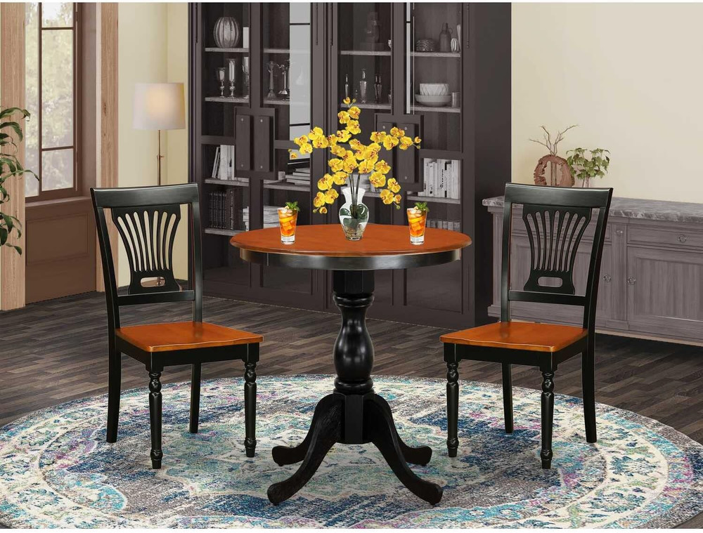 Compact 3-Piece Black & Cherry Dining Set for Small Spaces - Round Table & Chair