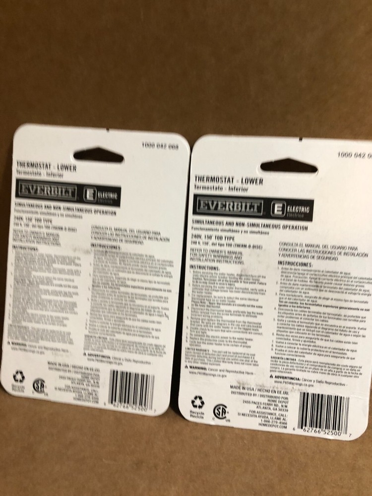 Everbilt Electric #1000 042 068 Lower Thermostat 240V 150 degrees 2 pk