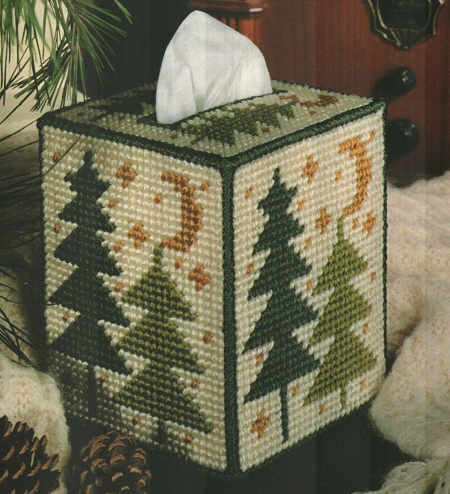 WINTER TREES TISSUE BOX COVER CHRISTMAS PLASTIC CANVAS PATTERN INSTRUCTIONS