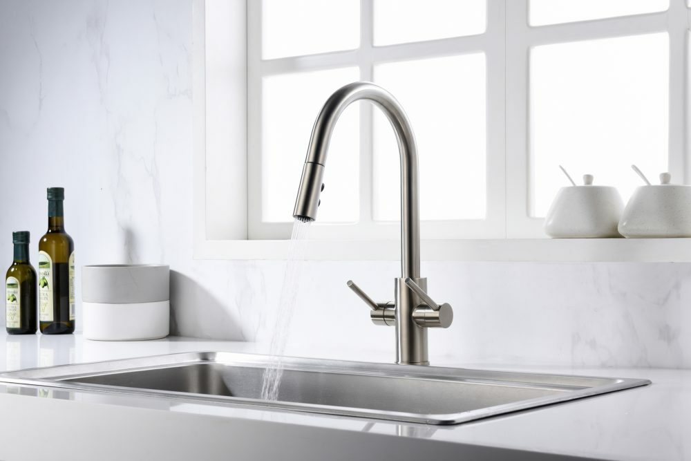 Oakland Two Handle Pull-Down Kitchen Faucet In Brushed Nickel