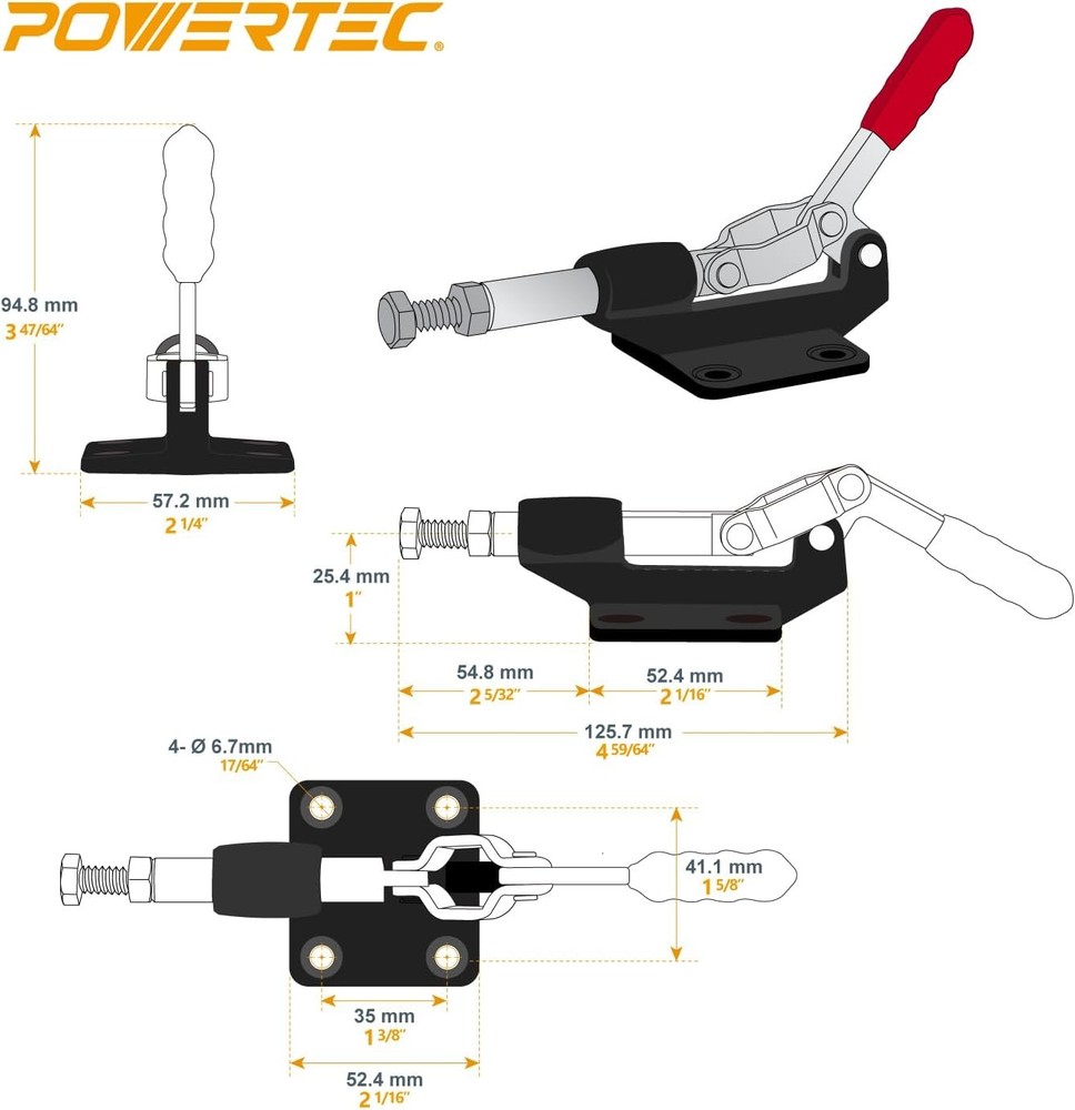 POWERTEC 2PK Push Pull Toggle Clamp, 500lbs Holding Capacity, 305cm, 2pk
