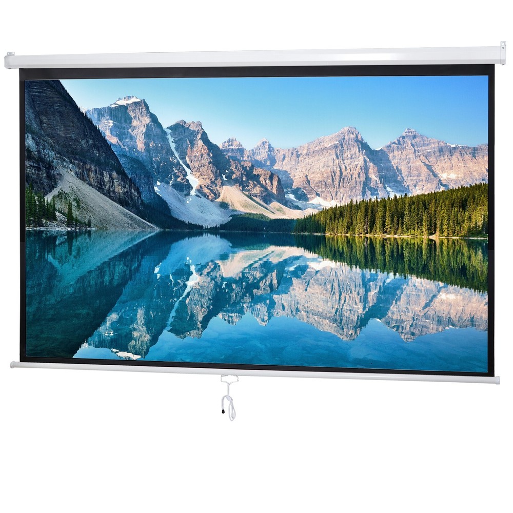 Projector Screen 100'' 16:9 HD Manual Pull Down Projection Screen for Home Use