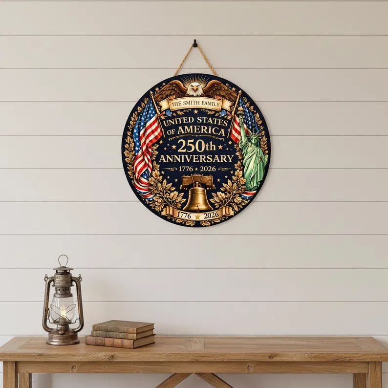 Personalized Patriotic Anniversary Wall Sign with Rope Decor