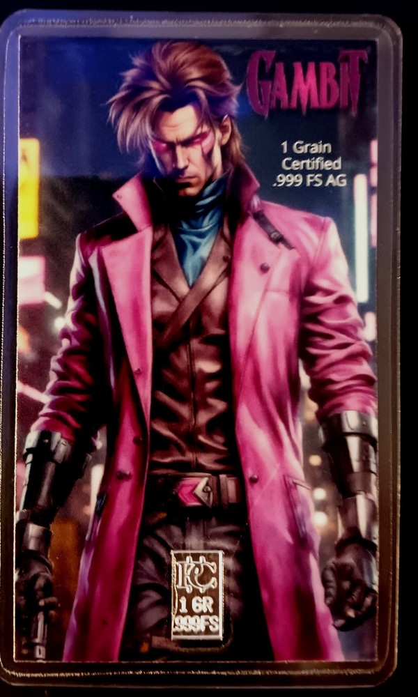 Silver .999 Fine Silver Certified 1 Grain Card Marvel "Gambit"