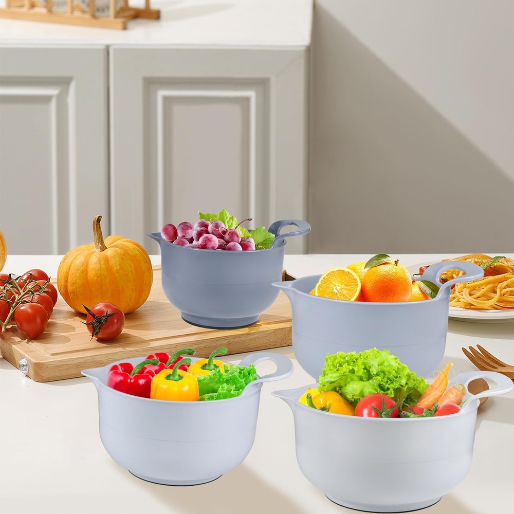 Mixing Bowls - 4 Piece Nesting Plastic Bowl Set with Pour Light Gray
