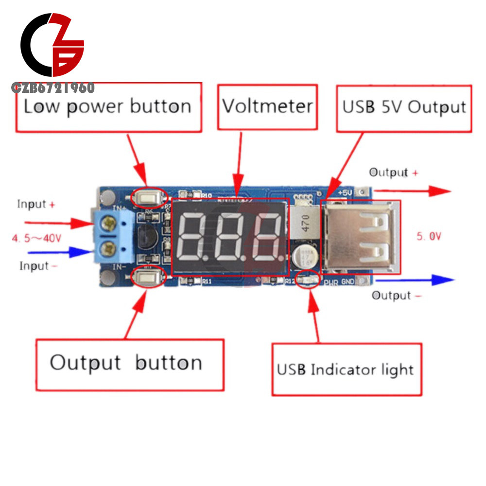 DC-DC 4.5-40V To 5V 2A USB Charger Step down Converter Voltmeter Module CZ