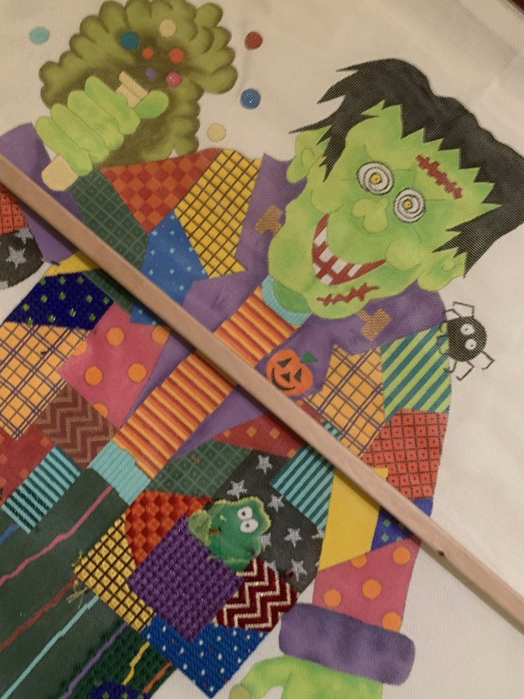 “Patchwork Frankenstein” Needlepoint 13 Mesh 30” x 42” By Renaissance Designs