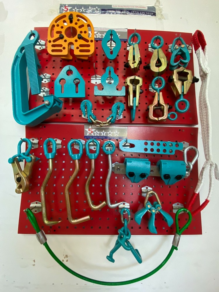 SET#72 HEAVY DUTY AUTO BODY FRAME MACHINE 25 PIECE PULLING TOOLS AND CLAMPS