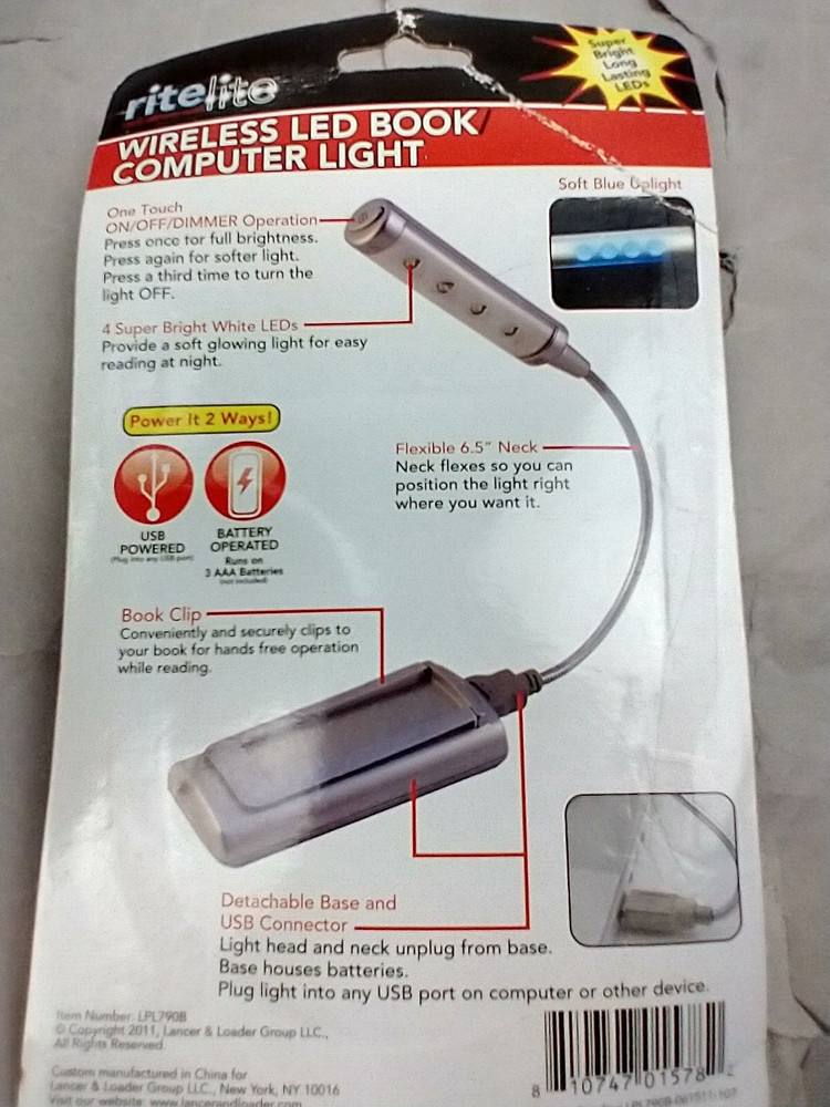 NEW - Ritelite LPL792 Wireless USB 5-LED Touch-On Computer Light