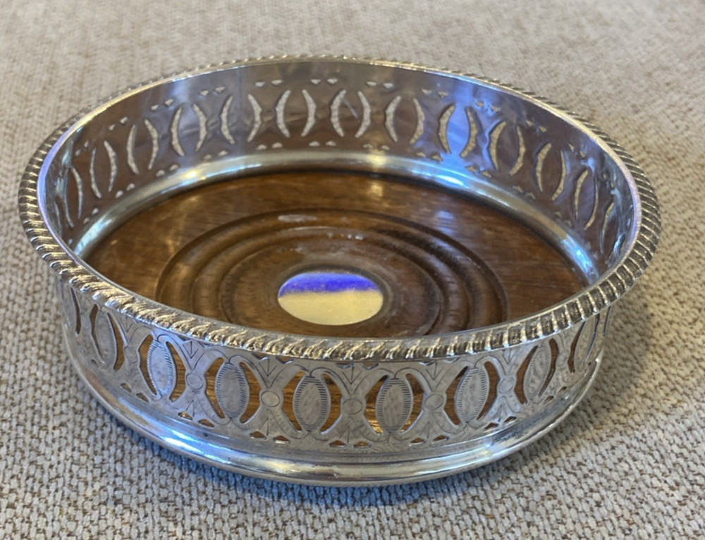 Silver Plated Wine Coaster Caddy - 5" wide
