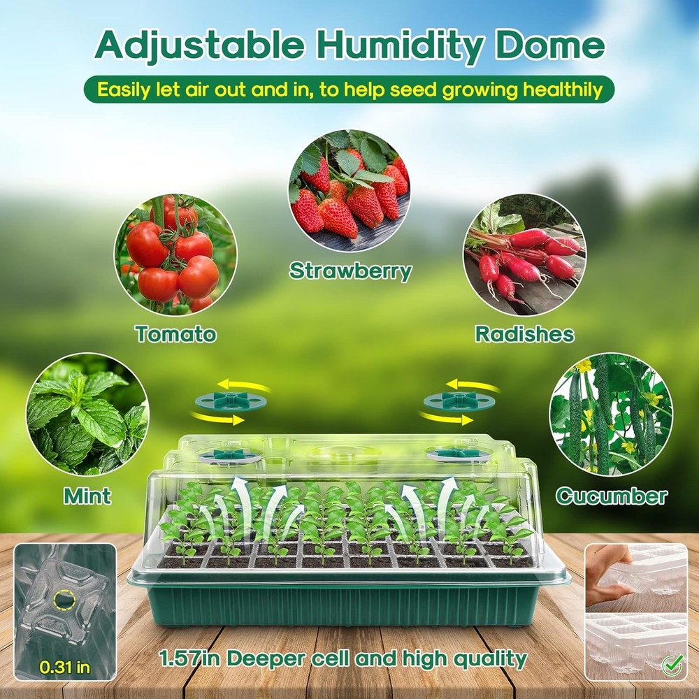 2 Pack Seed Starter Tray with Grow Light 80 Cell Durable Easy Use