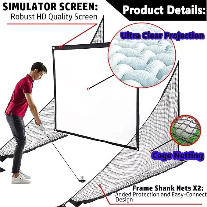 Golf Simulator Impact Screen with Black Double Layer Blackout Cloth Shank Side N