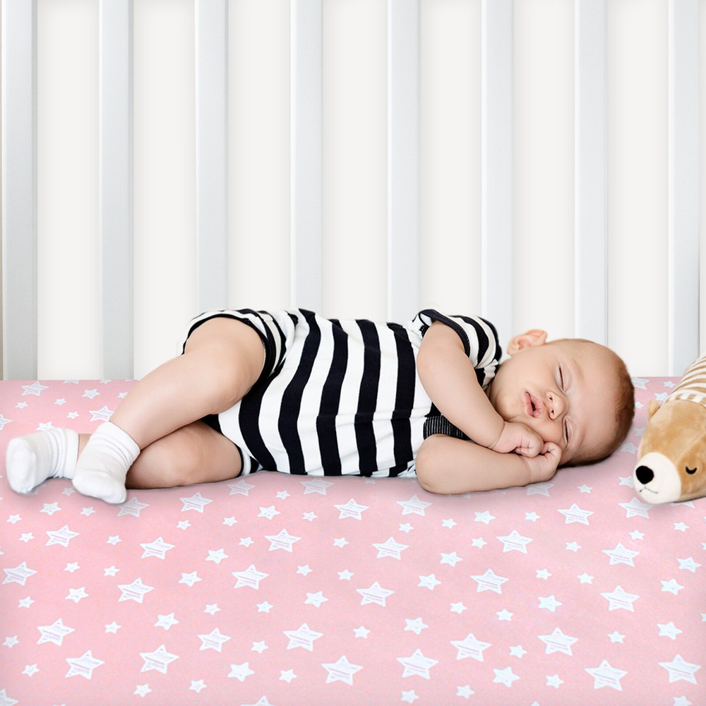 Pack N Play Fitted Sheet Mini Crib Mattress Sheets 2 Pack Gray & Pink 39"x27"