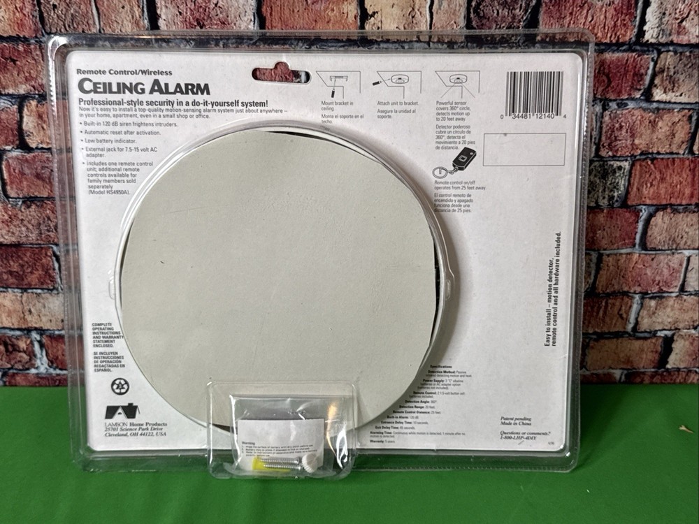NOS Lamson Home Products Home Security Ceiling Alarm, Remote Control Wireless